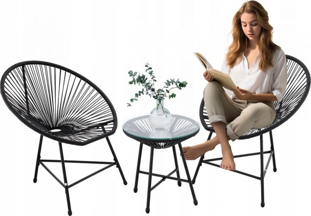 Salon de jardin design LAMBROS noir avec table basse et fauteuils chic - 3