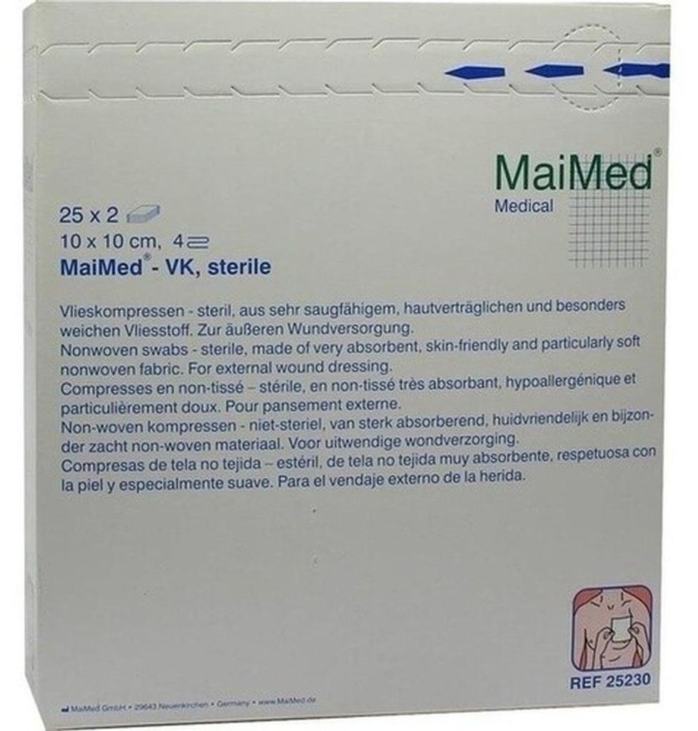 MaiMed steriele gaaskompressen, 4-laags, 50 stuks, 10 x 10 Productafbeelding 