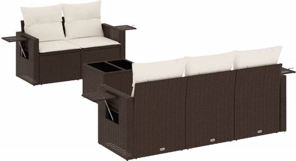 vidaXL 6-tlg. Garten-Sofagarnitur mit Kissen Braun Poly Rattan