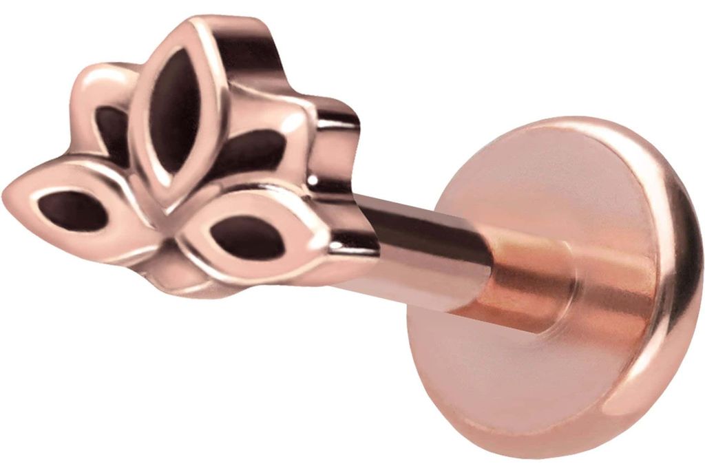 Ohrpiercing, Nasenpiercing Titan Labret mit Push Fit LOTUSBLÜTE RoséGold Stablänge: 8mm | Stabstärke: 1mm