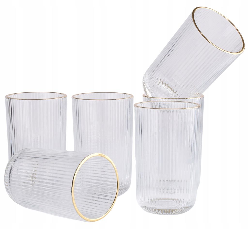 6X Szklanka Ryflowana 400Ml Zestaw Szklanek Złoty Rant Do Zdjęcie produktu 