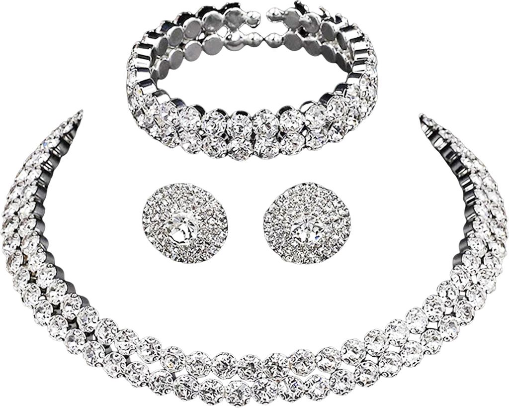 3-teiliges Schmuckset für Damen, Strass, doppellagiges Blumendekor, Halskette, Ohrringe, Armband, Länge verstellbar, Brautschmuck für Abschlussb...