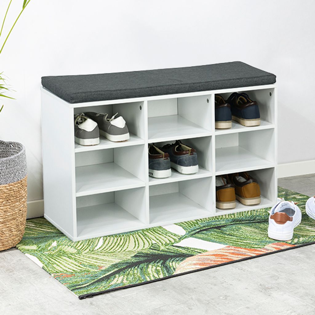 HI Schuhregal mit Kissen 84,5x29x48 cm Weiß