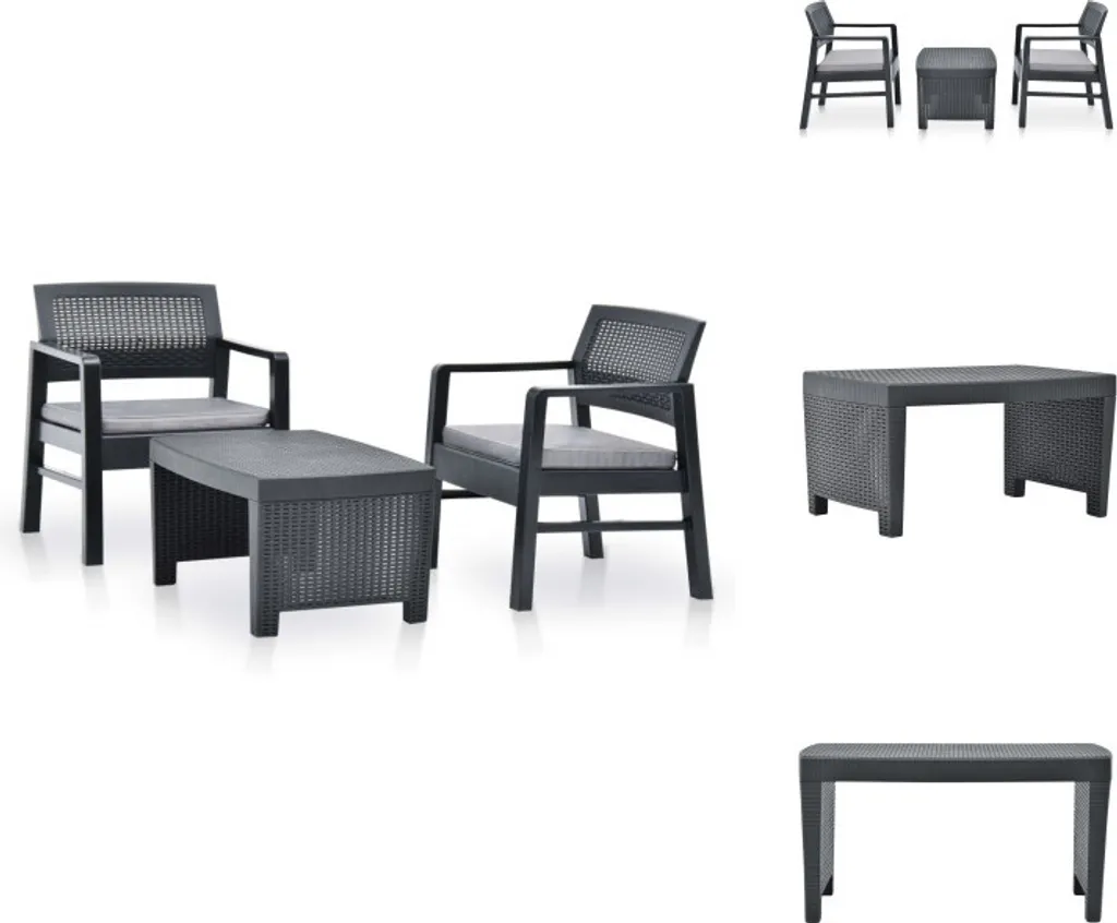 Ensemble jardin sans entretien anthracite : salon 3 pièces durable