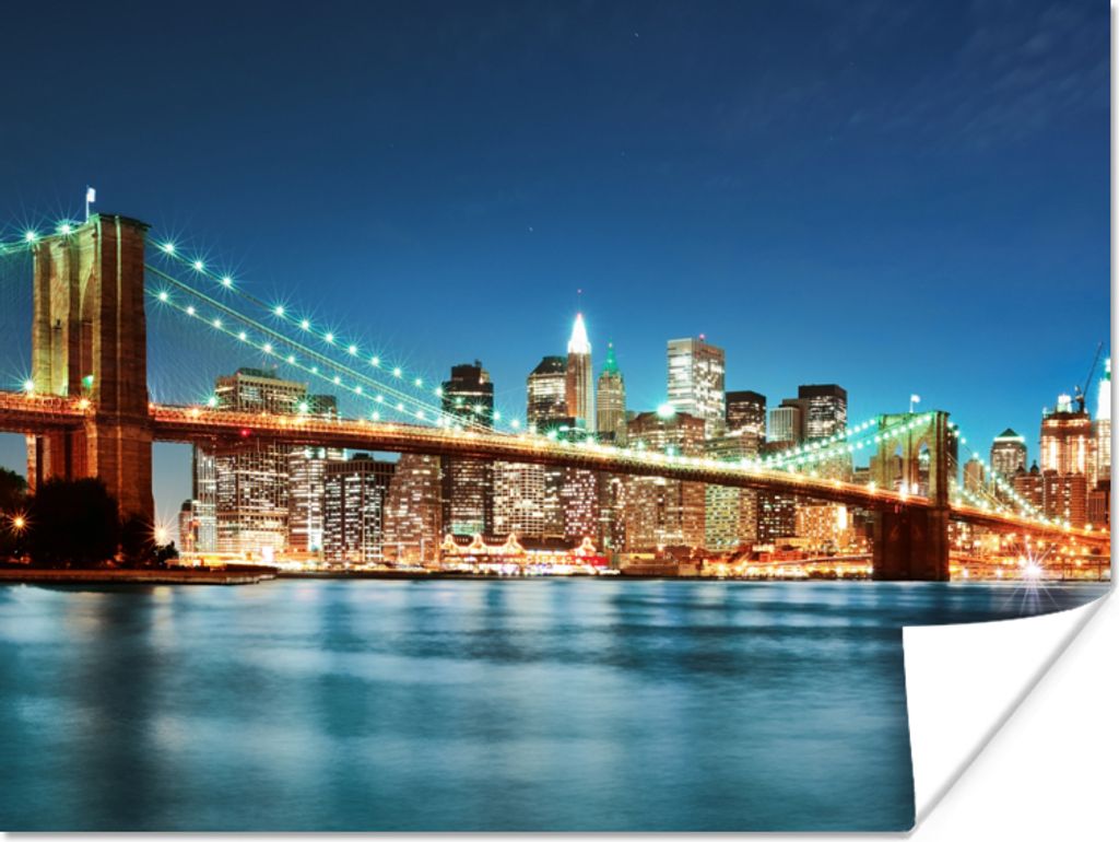 MuchoWow Poster New York - Brücke - Architektur - Brooklyn - Licht 80x60 cm - Kunst für zu Hause