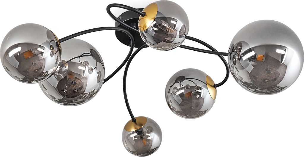 Isorella Deckenlampe aus Metall/Glas in Schwarz/Goldfarben/Rauchfarben
