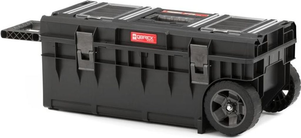 A black rolling tool chest is shown against a white background.