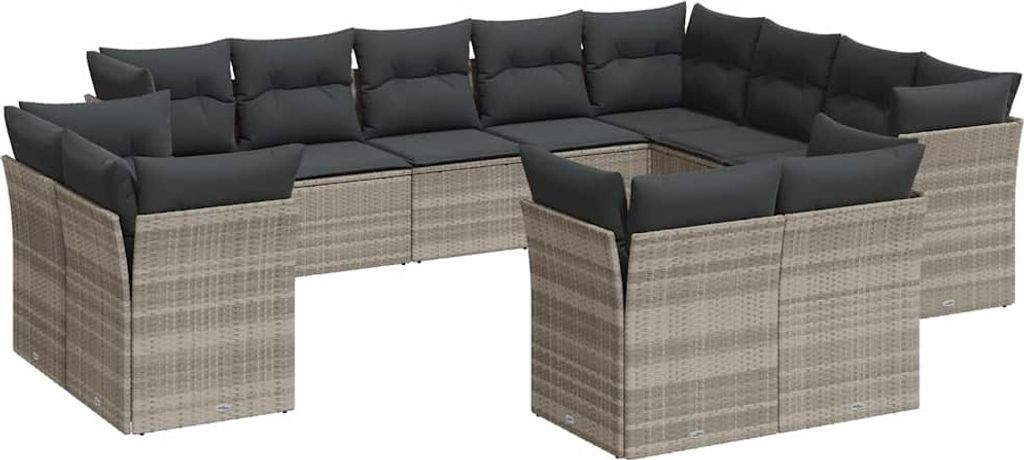 vidaXL 12-tlg. Garten-Sofagarnitur mit Kissen Hellgrau Poly Rattan