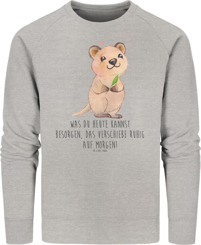 Mr. & Mrs. Panda Baumwoll Pullover Quokka Happy Größe XL - Heather Grey - Geschenk, Aufschieberitis, Sweater, Lustiger Spruch, Pulli, Niedliches ...