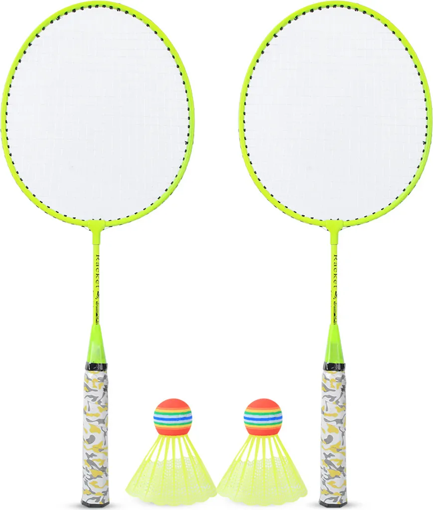 Kit badminton enfant anti-casse, raquettes jaune fluo faciles à manipuler