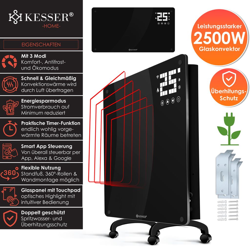 KESSER® Konwektor szklany, ogrzewacz elektryczny ze szkła, Zdjęcie produktu 
