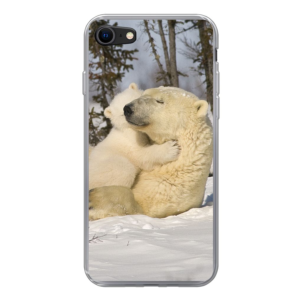 MuchoWow Handyhülle Schutzhülle Hülle für iPhone 8 Eisbär - Schnee - Höhle - Jungtier Silikon Softcase Handy Hülle - Schutzhaube