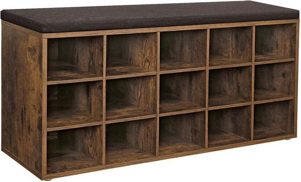 Schoenenbank mit Stauraum - Vintage brauner Pouf - Spanplatte-Schaum - maximale Kapazität 200 kg - 30 cm x 105 cm x 48 cm