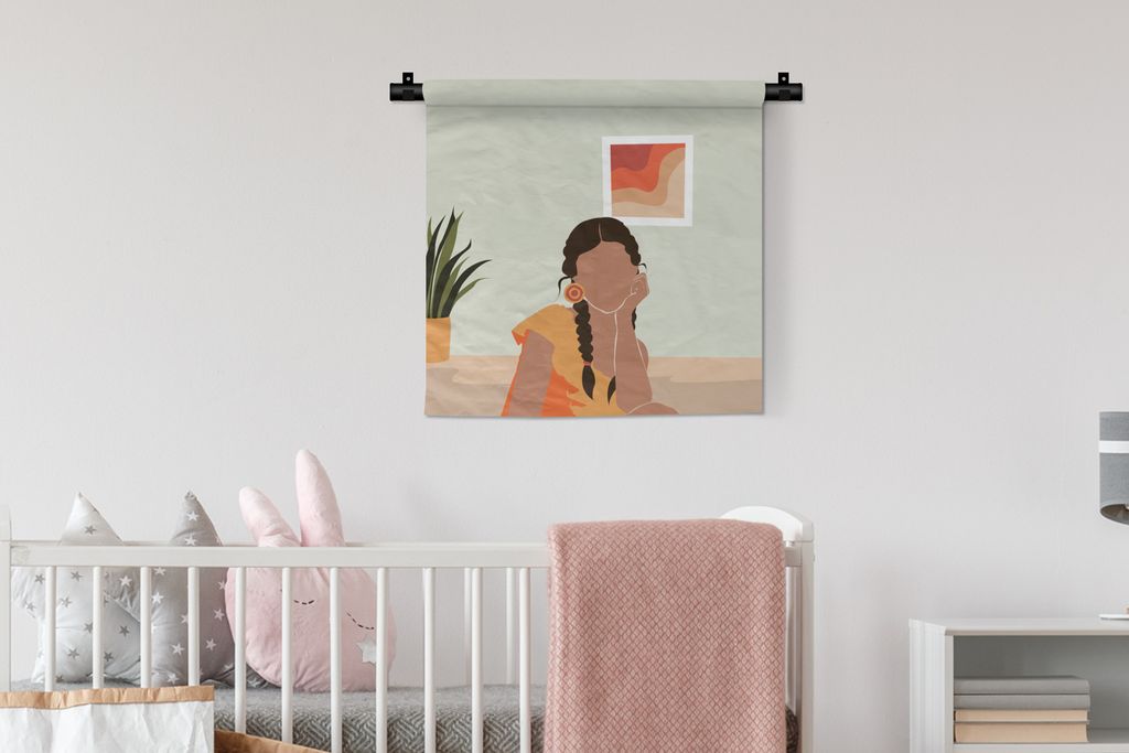 MuchoWow Wandteppich Wandbehang Frau - Interieur - Kleidung 60x60 cm Tapisserie Dekoration Wandtuch - Dekorationen - Wand Decke