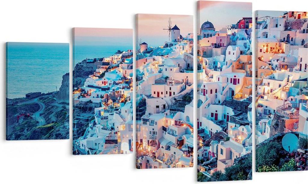 Bild auf Leinwand - Leinwandbild - 5 Teile - Santorini Griechenland anzeigen - 100x60cm - Wand Bild - Wanddeko - Wandbilder - Leinwanddruck - Bilde...
