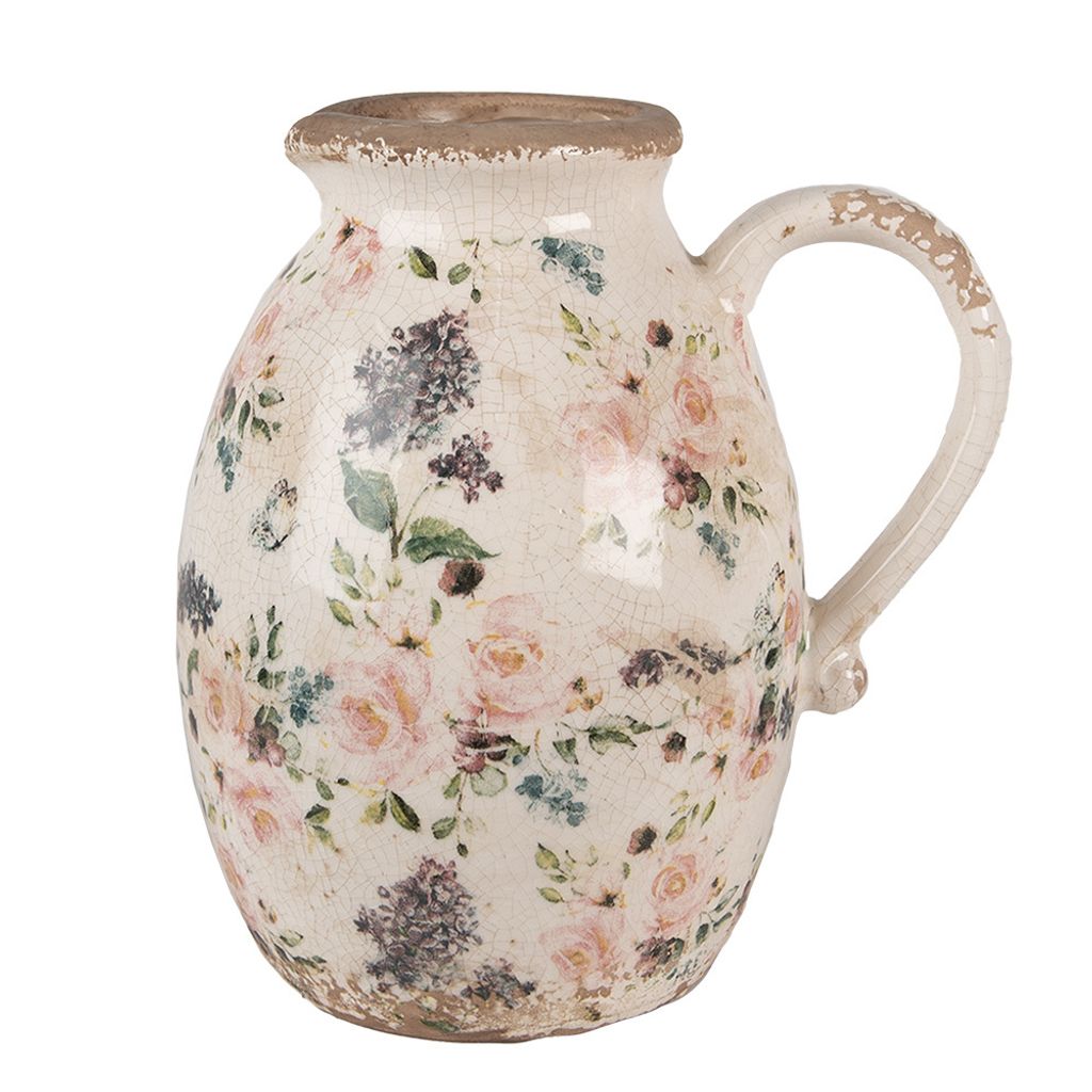 Clayre & Eef Dekorative Kanne 20x16x22 cm Beige Rosa Produktbild 