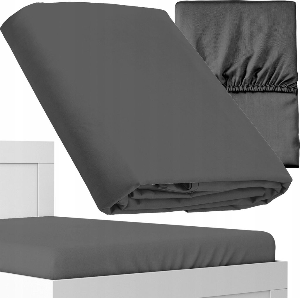 A folded fitted sheet is shown on a bed. Another folded fitted sheet is in the background.