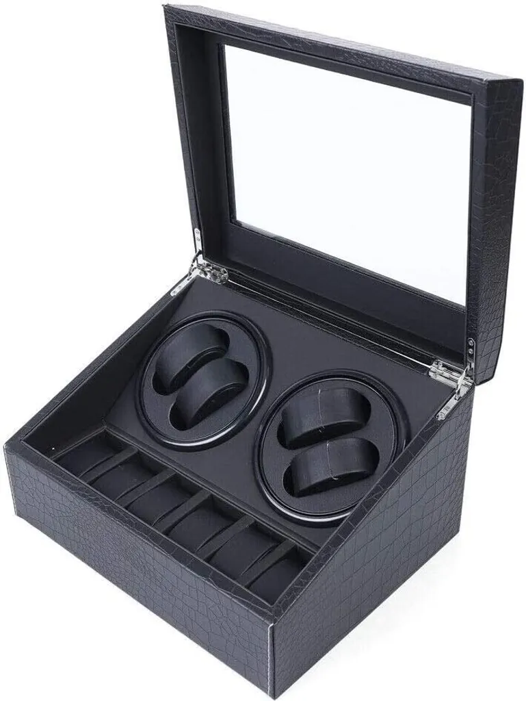 Boîte à Montres avec Remontoir Automatique 4+6 Emplacements en Noir