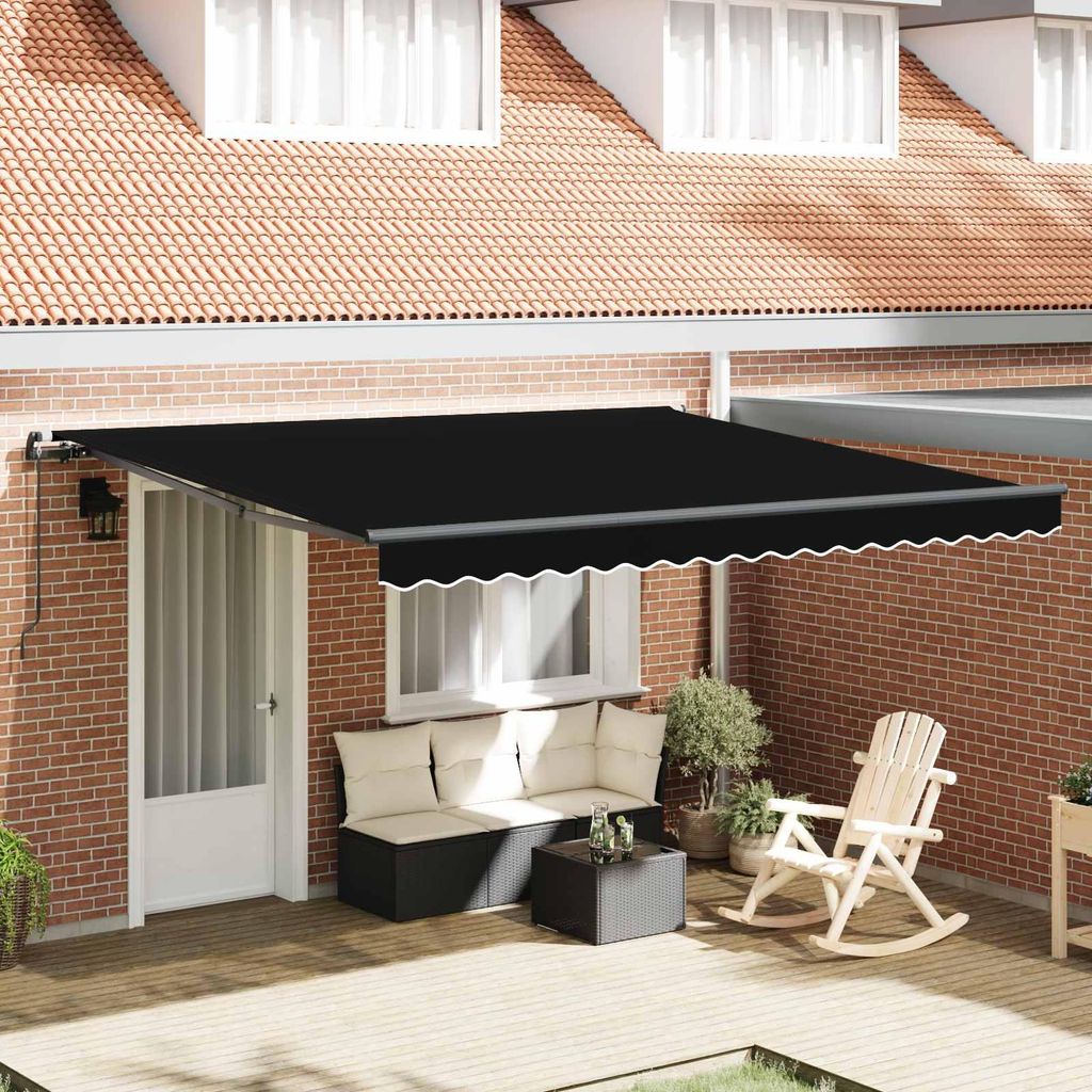 Einziehbare Markise Schwarz 400 x 350 cm Polyester und Stahl
