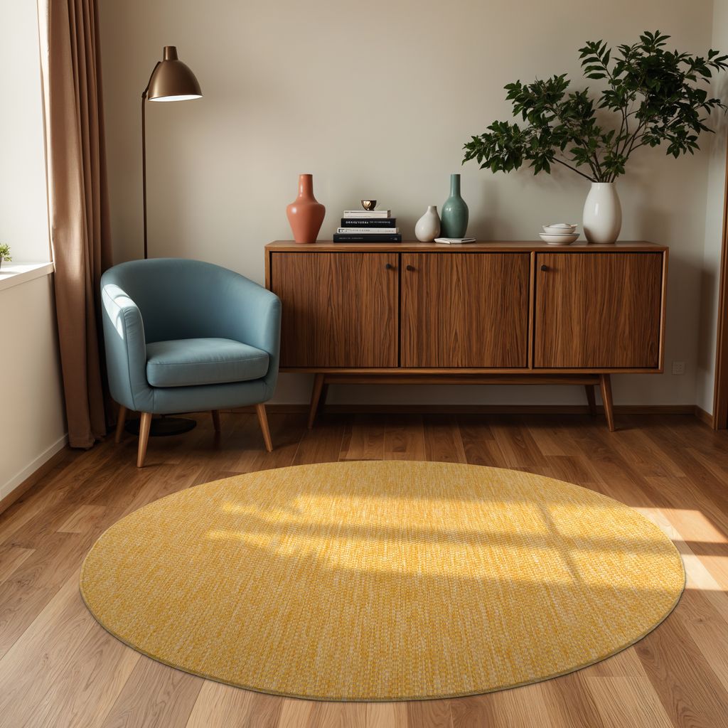 In- & Outdoor Teppich Flachgewebe einfarbig modern wetterfest für Terrasse Küche Grösse 80 cm Rund