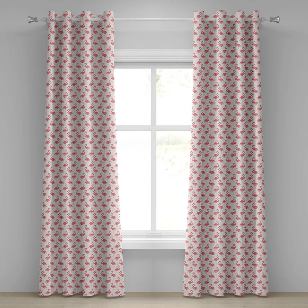 Rideau Motif Exotique Flamingo en Tons Pastel avec Oeillets 280x175cm