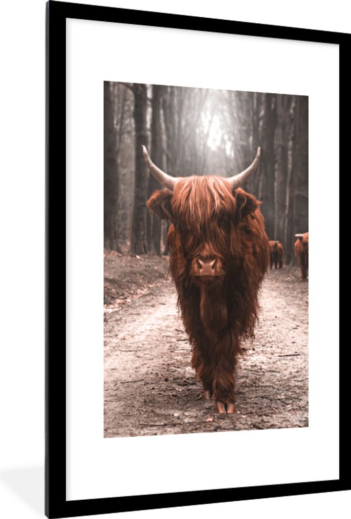 MuchoWow MuchoWow Gerahmtes Poster Schottisches Hochlandrind - Tier - Nahaufnahme 60x90 cm - Poster mit zchwarzem Bilderrahmen - Dekoration - W...