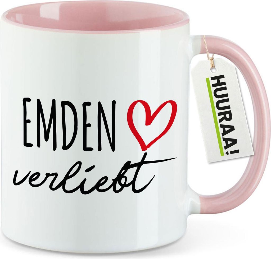 Huuraa Kaffeetasse Emden verliebt 330ml Rosa Keramik Kaffeebecher Geschenkidee