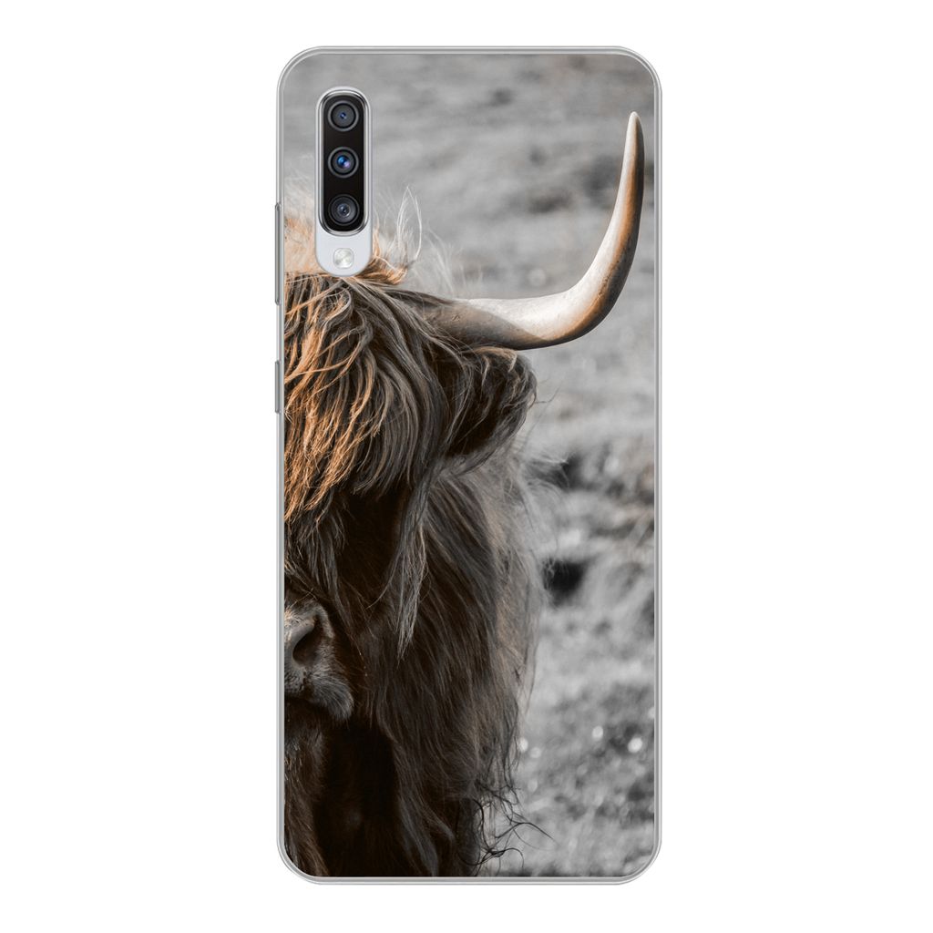 MuchoWow Handyhülle Schutzhülle Hülle für Samsung Galaxy A70 Schottische Highlander - Kühe - Natur Silikon Softcase Handy Hülle - Schutzhaube