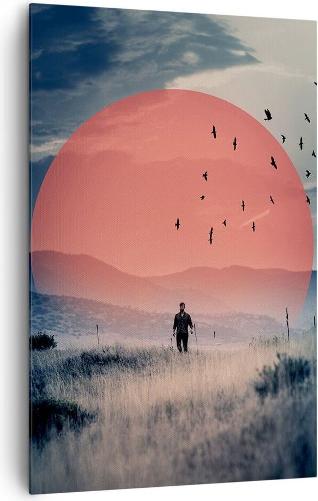 Bild auf Leinwand - Leinwandbild - Einteilig - Westen Sonne Landschaft - 80x120cm - Wand Bild - Wanddeko - Wandbilder - Leinwanddruck - Wanddekorat...