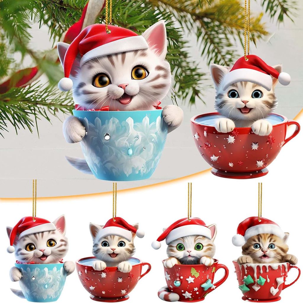 YisibaihTao 4 Stück Weihnachtsbaum Katze