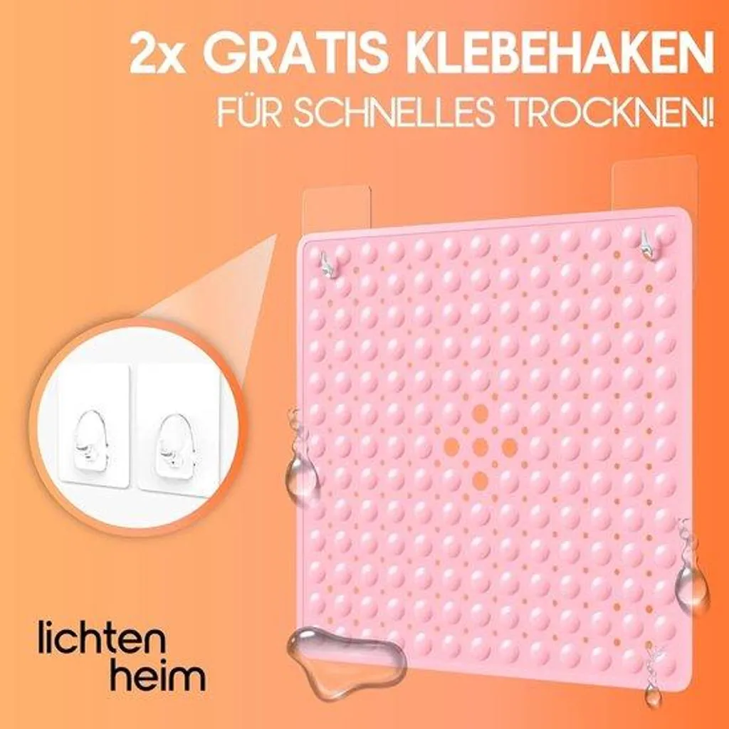 Tapis de douche antidérapant anti-glisse et lavable 53x53 cm rose