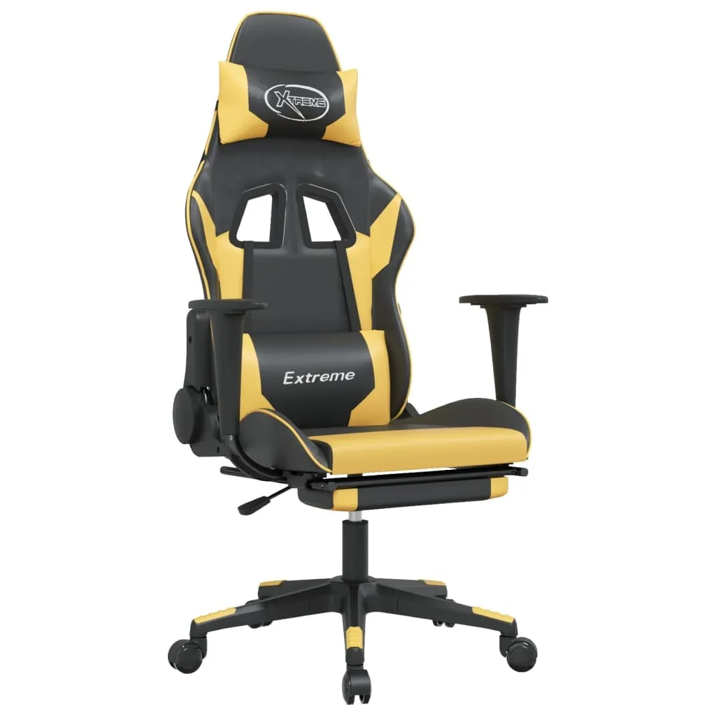 Sedia Gaming con Massaggio USB e Poggiapiedi Nero Oro | Offerta