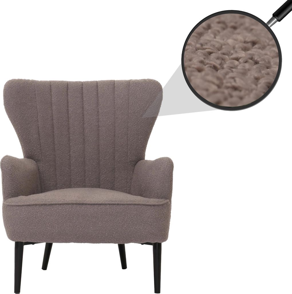 Lounge-Sessel MCW-K37, Cocktail-/Ohrensessel Polsterstuhl Retro Vintage Stoff Bouclé (600g/m²) hellgrau