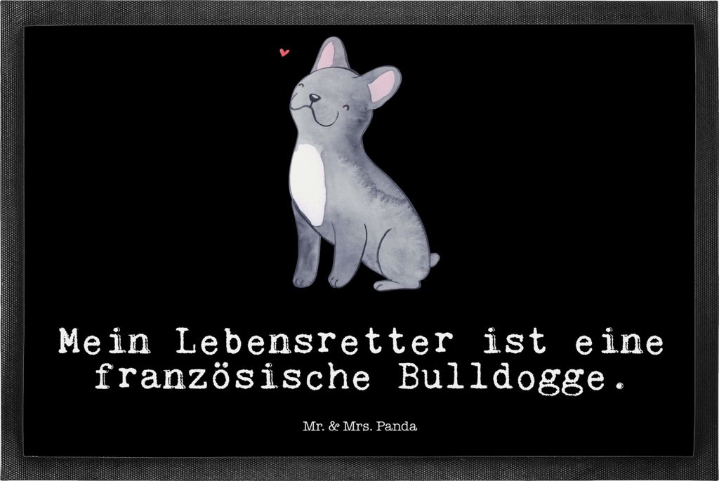 Mr. & Mrs. Panda Fussmatte Französische Bulldogge Lebensretter 50 x 75 cm - Schwarz - Geschenk, Bodenvorleger, Fußabstreifer, Schmutzfangmatte, S...