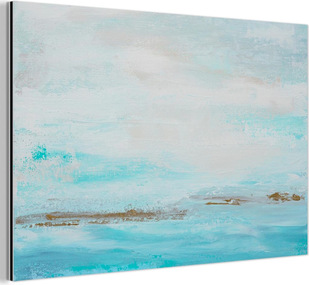 MuchoWow Wanddekoration Metall Metallbild Wandkunst 60x40 cm Farbe - Malerei - Abstrakt - Blau MuchoWow Aluminium Gemälde - Gemälder