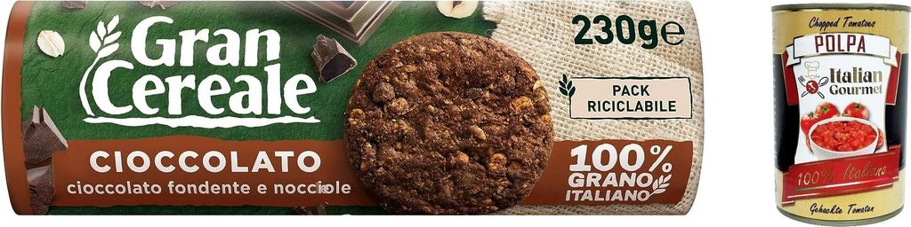 12x Mulino bianco Gran Cereale Cacao, Kakaokekse mit einem vollen Geschmack, reich an Ballaststoffen 230g + Italian Gourmet polpa 400g