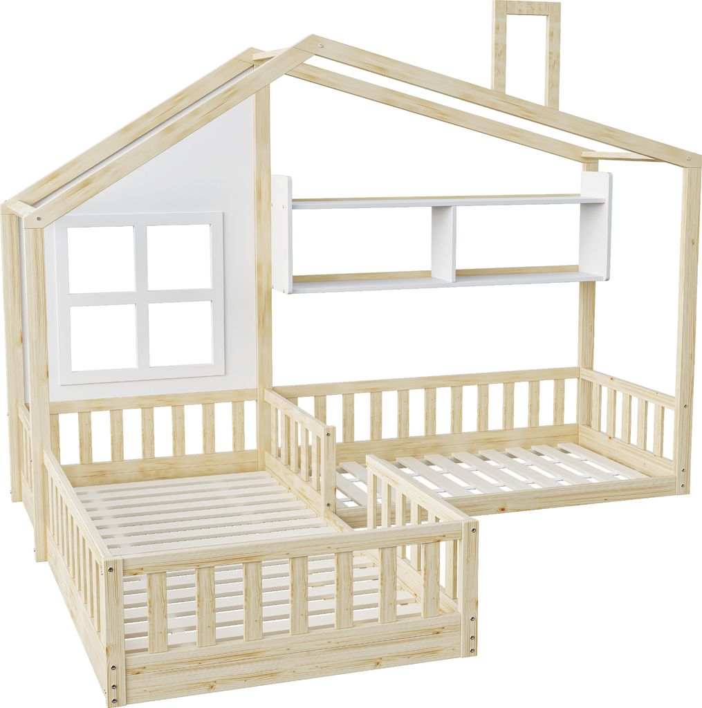 STILVORA  Kinderbett 90x200/140x70 Holzbett mit Fenster und Produktbild 
