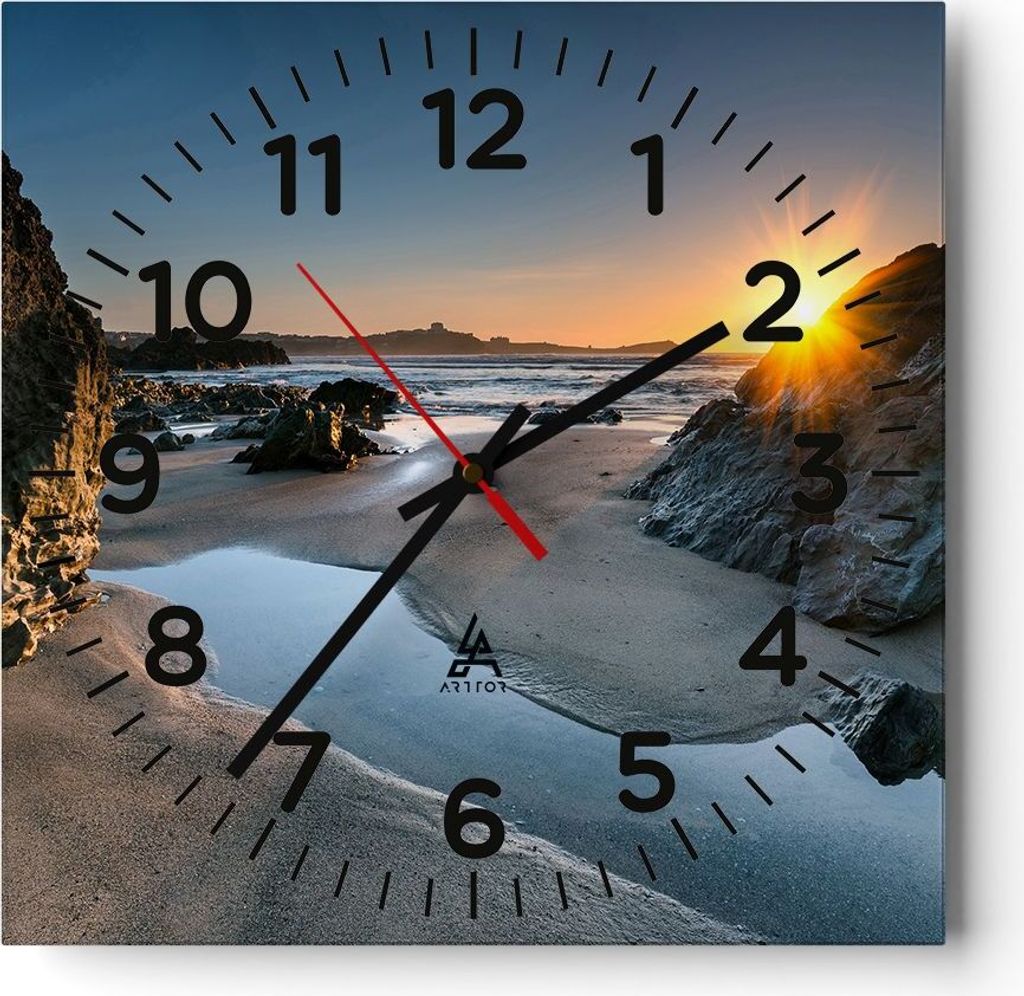 Wanduhr - Quadrat - Glasuhr - Landschaft britisch Ufer Küste - 30x30cm - Schleichendes Uhrwerk - Lautlos - zum Aufhängen bereit - Dekoration Mode...