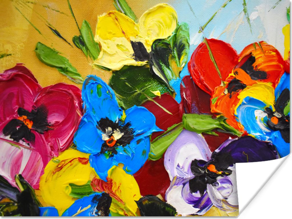 MuchoWow Poster Ölfarbe - Malerei - Blumen 80x60 cm - Kunst für zu Hause