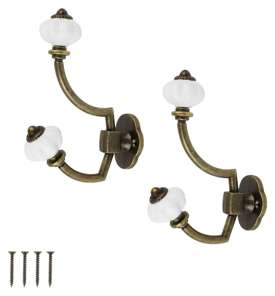 Fixation Murale Solide : Patères Vintage Bronze et Céramique Anti-Rayure