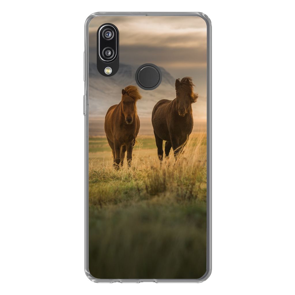 MuchoWow Handyhülle Schutzhülle Hülle für Huawei P20 Lite (2020) Pferde - Luft - Gras Silikon Softcase Handy Hülle - Kartenhalter