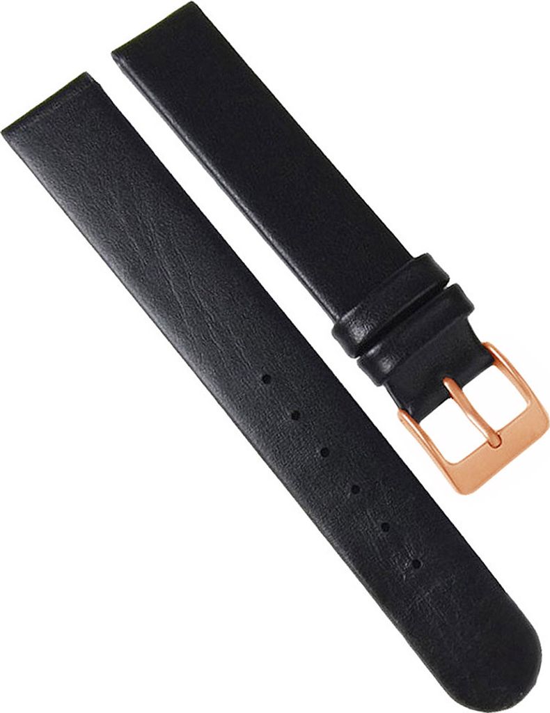 Eulit Kalb Uhrenarmband schwarz Nubukleder XL Länge gleichlaufend , Stegbreite:18mm, Schließe:Roséfarben