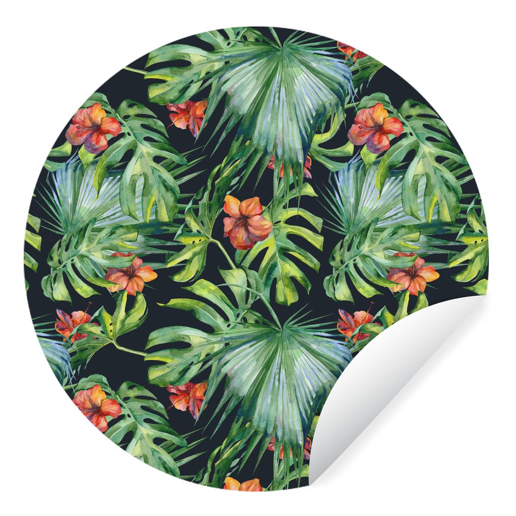 MuchoWow Runde Wandtattoo - Wandsticker Tapete Aufkleber Monstera - Dschungel - Blätter Ø 30 cm Selbstklebend und Repositionierbar - Wandaufkle...