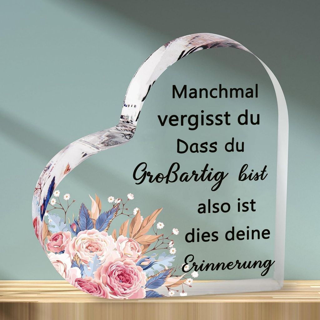 Inspirierende Acrylplakette Herzform Geschenk Frauen Produktbild 