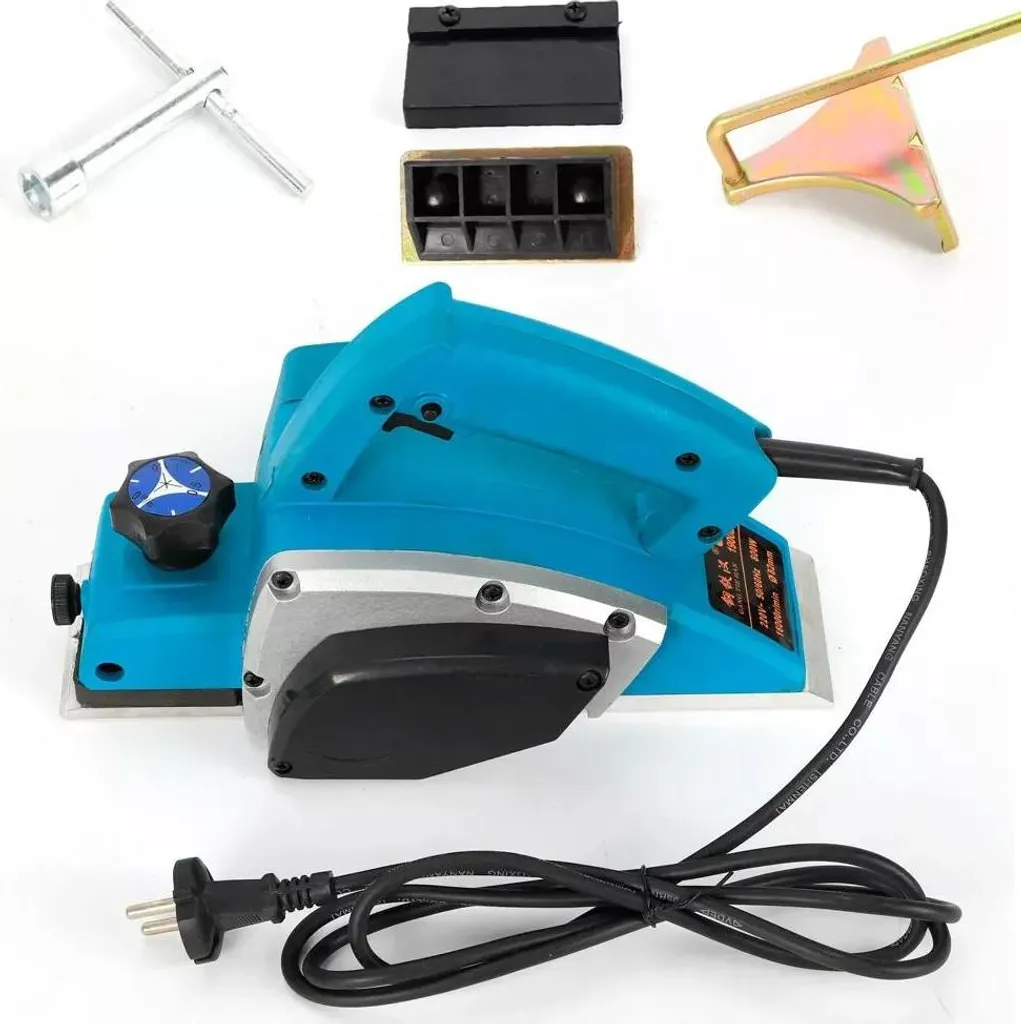 Pialla elettrica - Pialla per legno - Potenza 800 W - Numero di giri 16000 giri/min - Profondità di taglio regolabile - Motore in rame - Spina UE 220 V - Cavo 1,5 m - Blu
