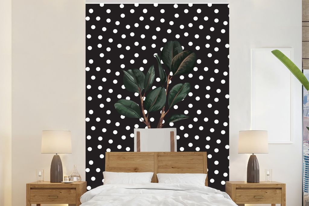 MuchoWow Fototapete für Wohnzimmer oder Schlafzimmer Wandtapete Vinyl Motivtapete Zimmerpflanzen - Blumentopf - Holz - 180x280 cm - Wallpaper
