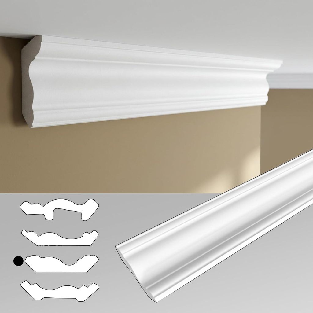 Deckenleisten 100 cm – Zierleisten aus PS – dekorative Stuckleisten für Wand & Decke - leicht, hart & formstabil - JC496-W Leiste-01