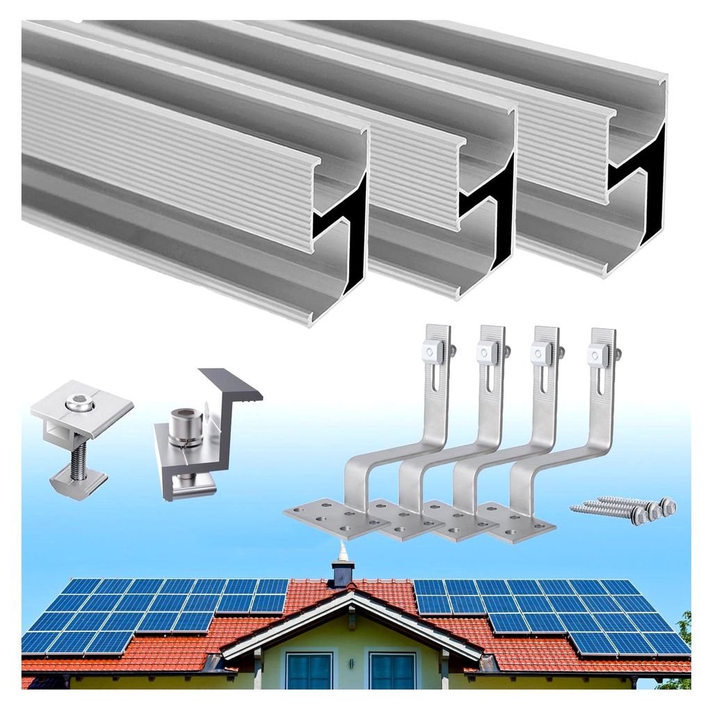 Montageset für Solarmodule auf Ziegeldächern, Erweiterte Halterung für 2 Module, Aluminium Halterung für Solarmodule mit einer Dicke von 30-35 mm