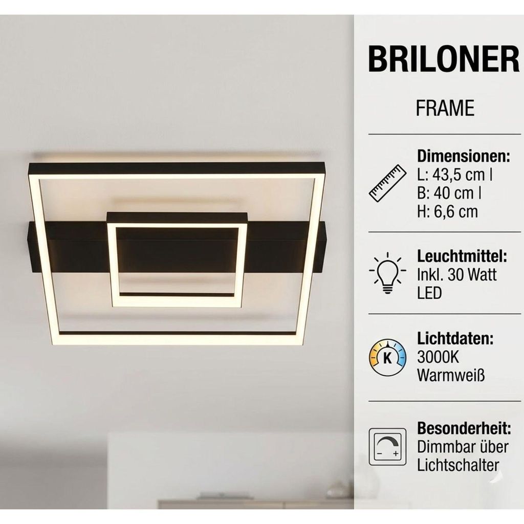 Briloner Frame LED Deckenlampe Schwarz dimmbar