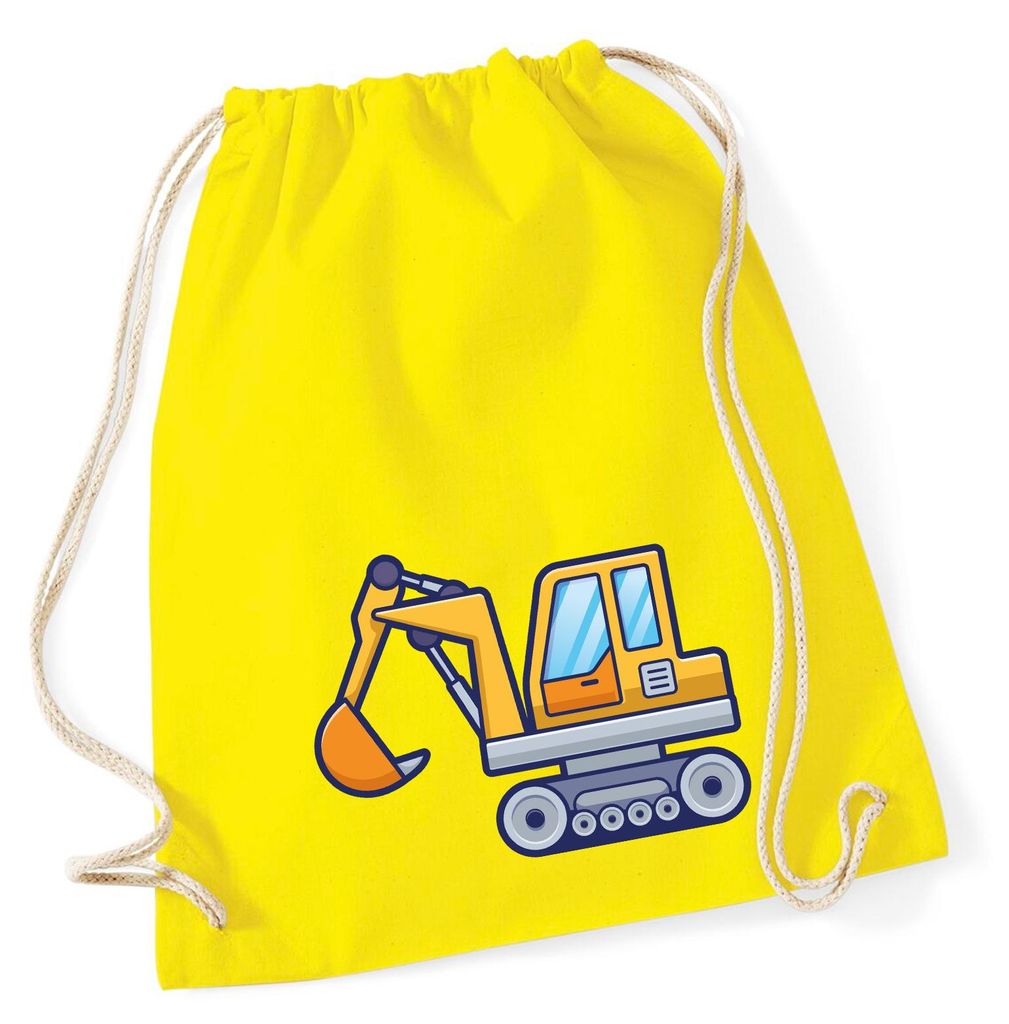 Huuraa Turnbeutel Bagger Comic 12 Liter Yellow Baumwolle Rucksack Geschenkidee